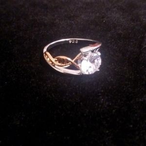 Silver 2 tone DNA strand CZ ring